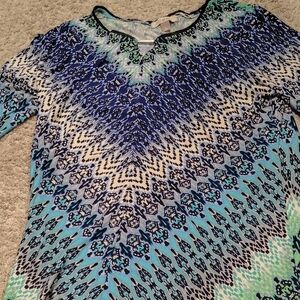 Roz & Ali Blue and Green Geometric Blouse